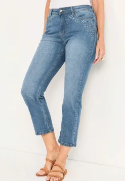 Best Ankeljeans med pärlor och strass Jeans|Jeansplagg