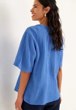 Sale Blus i krinklad bomull Toppar & T-Shirts|Skjortor & Blusar