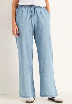 Online Byxa i denim med vida ben Byxor|Jeansplagg