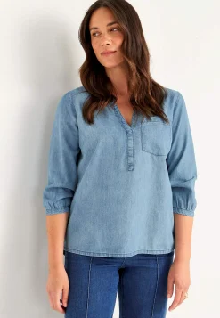 Hot Denimblus med bröstficka Skjortor & Blusar|Jeansplagg
