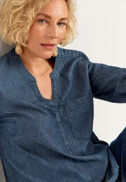 Clearance Denimblus med bröstficka Skjortor & Blusar|Jeansplagg