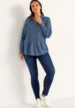 Denimblus med sydda veck Skjortor & Blusar|Jeansplagg