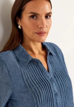 Denimblus med sydda veck Skjortor & Blusar|Jeansplagg
