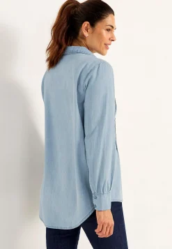 Online Denimblus med sydda veck Skjortor & Blusar|Jeansplagg