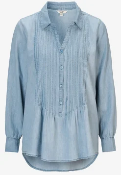 Online Denimblus med sydda veck Skjortor & Blusar|Jeansplagg