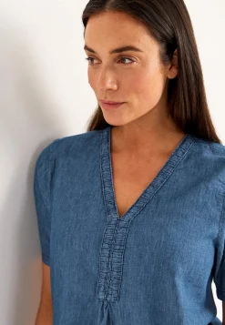 Sale Denimtunika med dekorativ v-ringning Tunikor|Jeansplagg