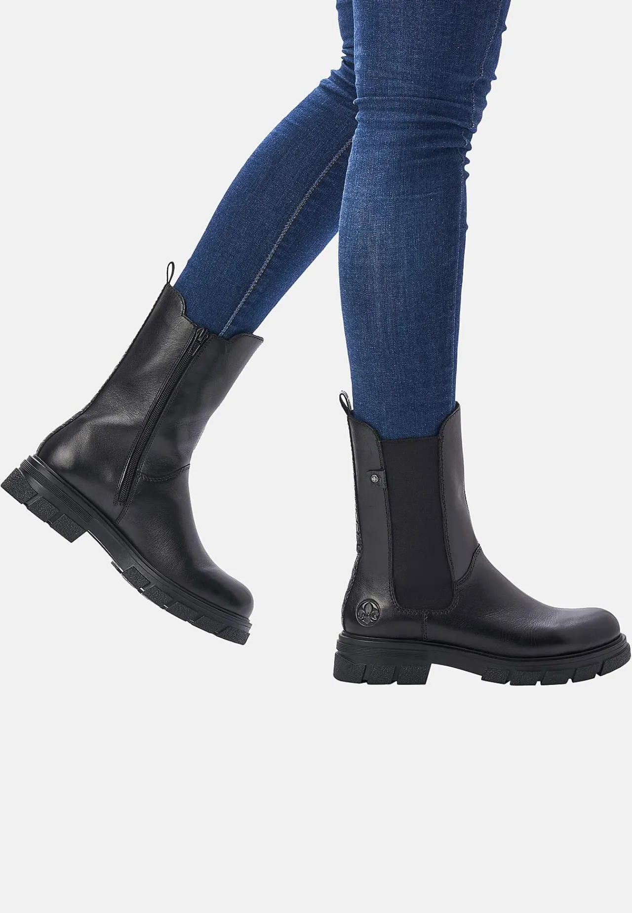 Clearance Hög skinnkänga med dragkedja Kängor & Boots|Skinnskor