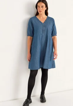 Clearance Kort jeansklänning med puffärmar Klänningar & Kjolar|Jeansplagg
