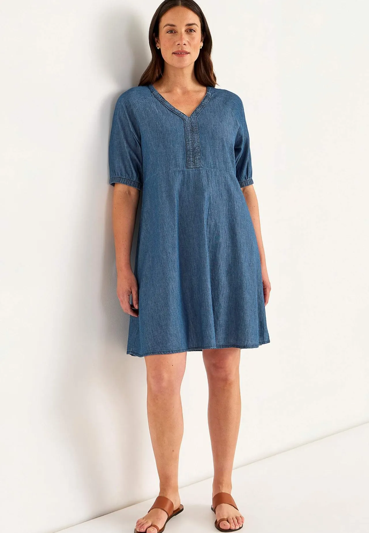 Clearance Kort jeansklänning med puffärmar Klänningar & Kjolar|Jeansplagg