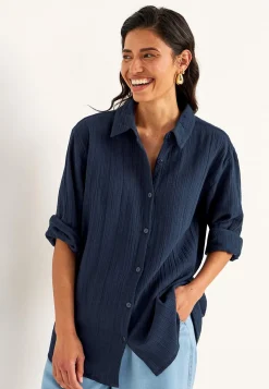 Outlet Långskjorta i krinklad bomull Toppar & T-Shirts|Skjortor & Blusar