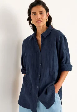 Outlet Långskjorta i krinklad bomull Toppar & T-Shirts|Skjortor & Blusar