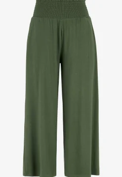 Mjuk trikåbyxa med smockad resårmidja Liv Byxor|Plus Size