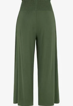 Mjuk trikåbyxa med smockad resårmidja Liv Byxor|Plus Size