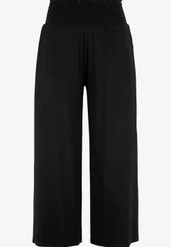 Online Mjuk trikåbyxa med smockad resårmidja Liv Byxor|Plus Size