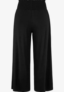 Online Mjuk trikåbyxa med smockad resårmidja Liv Byxor|Plus Size
