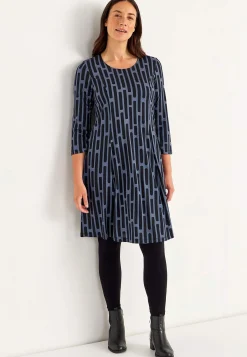 Mönstrad trikåklänning med fickor Klänningar & Kjolar|Plus Size