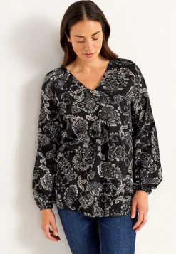 Mönstrad trikåtunika med dekorativt veck Tunikor|Plus Size