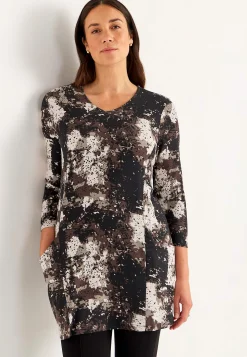 New Mönstrad trikåtunika med fickor Tunikor|Plus Size