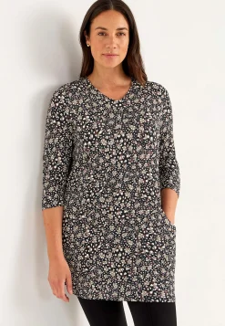 New Mönstrad trikåtunika med fickor Tunikor|Plus Size
