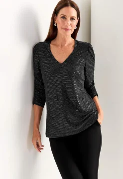 Clearance Paljettopp med 3/4-ärmar Toppar & T-Shirts|Festkläder