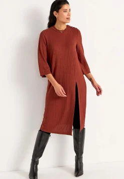 New Ribbad trikåklänning med hög slits Klänningar & Kjolar|Plus Size