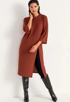 New Ribbad trikåklänning med hög slits Klänningar & Kjolar|Plus Size