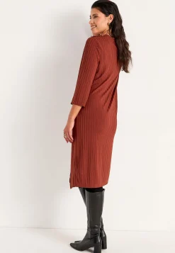 New Ribbad trikåklänning med hög slits Klänningar & Kjolar|Plus Size