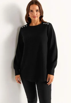 Discount Ribbad tunika med strassknappar Stickat|Tunikor
