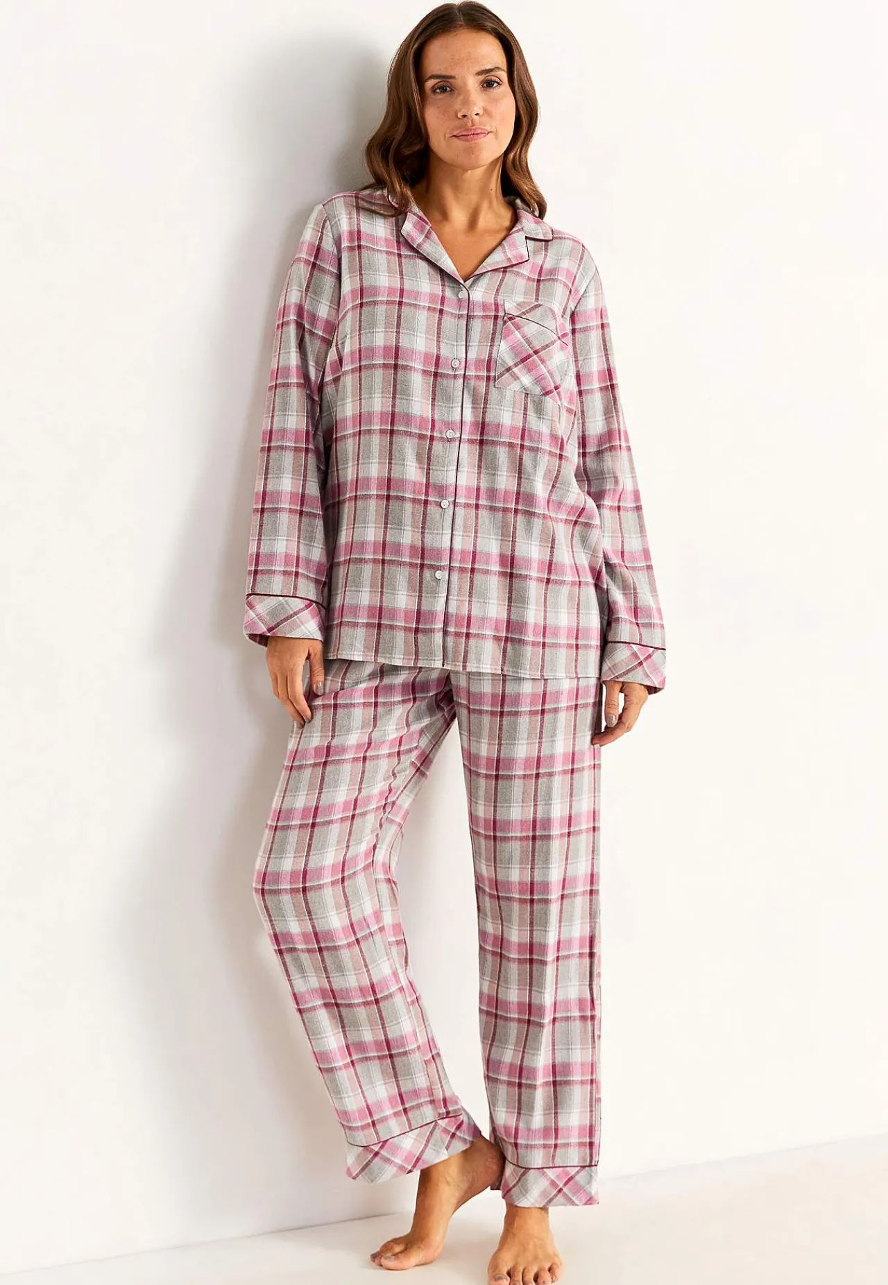 Clearance Rutig pyjamas i flanell Plus Size|Sov- & Myskläder