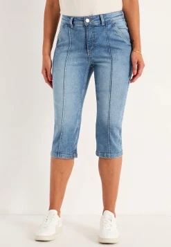 Online Stretchiga caprijeans med sytt pressveck Byxor|Jeans