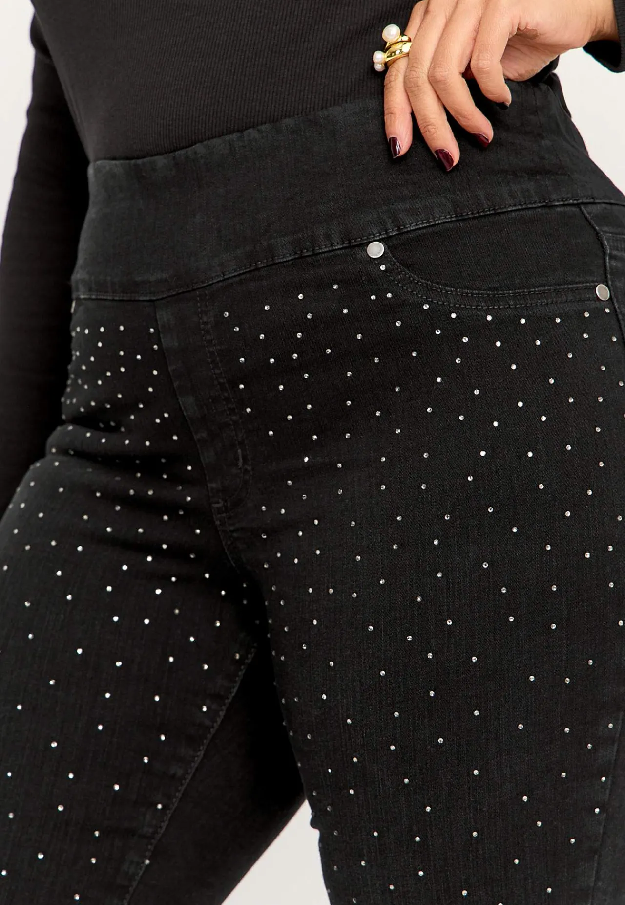 Best Stretchiga jeggings med strassdetaljer Byxor|Jeans