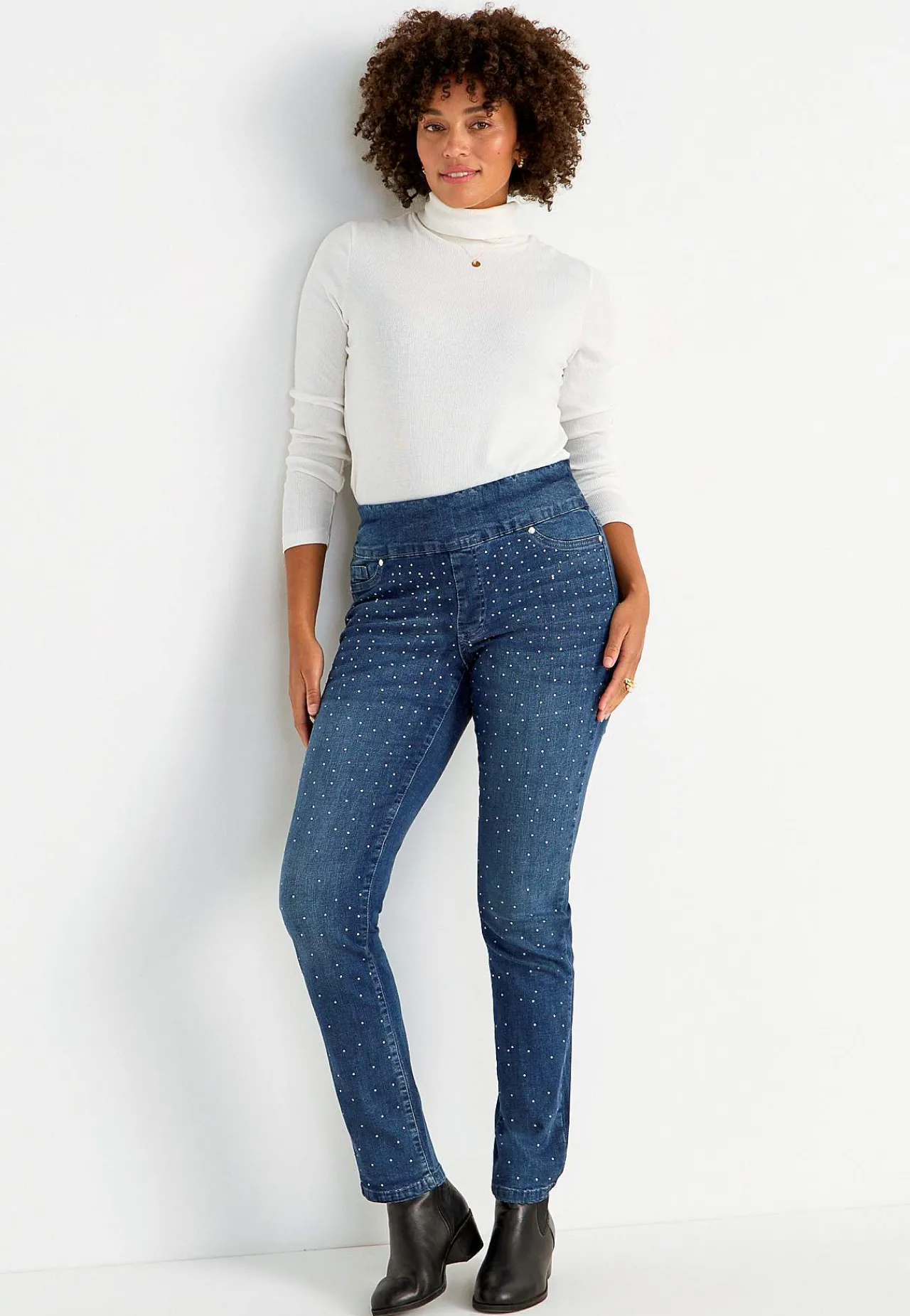 New Stretchiga jeggings med strassdetaljer Byxor|Jeans