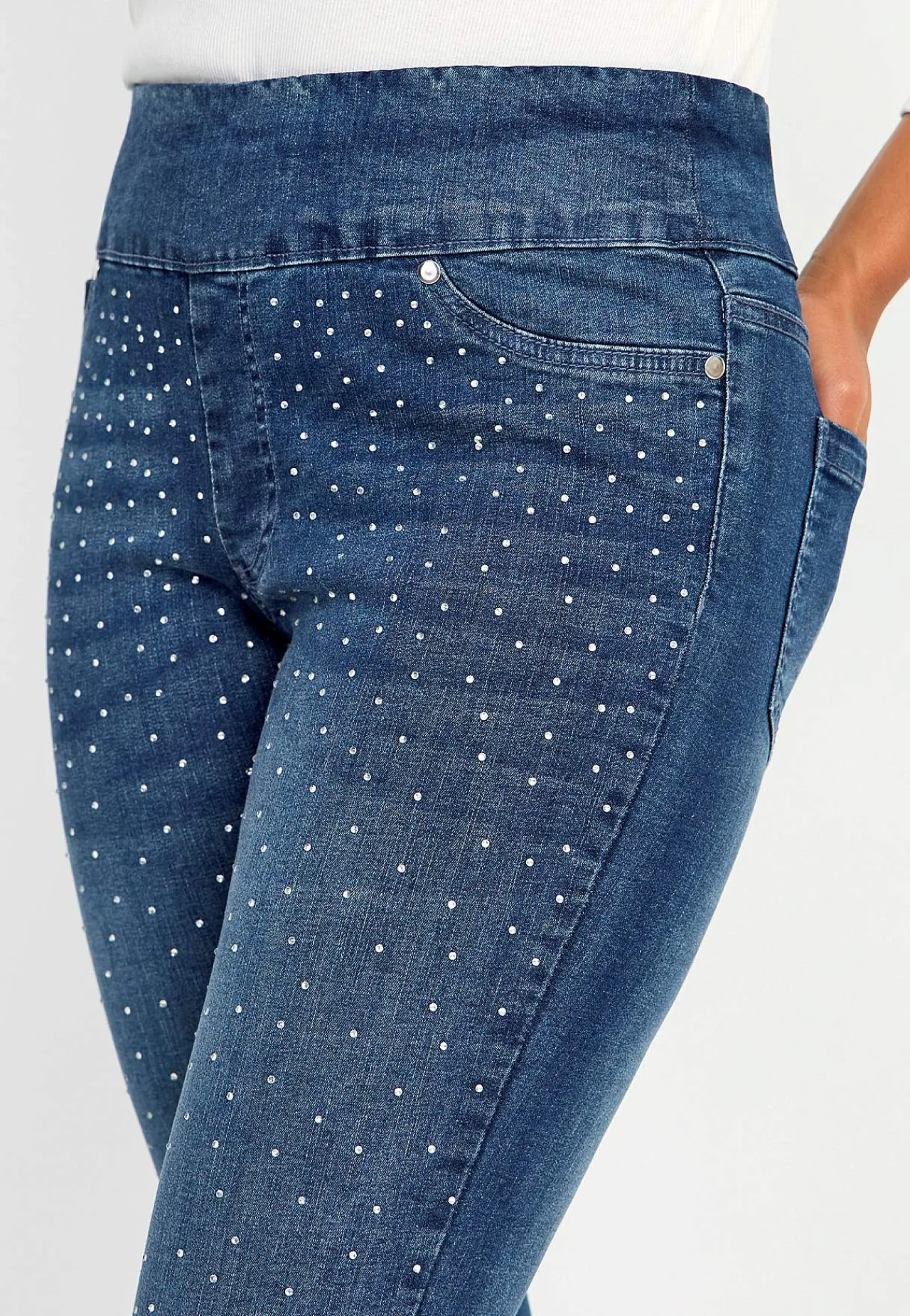 New Stretchiga jeggings med strassdetaljer Byxor|Jeans