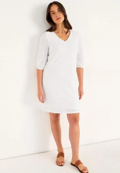 Clearance Trikåklänning med hålbroderi Klänningar & Kjolar|Plus Size