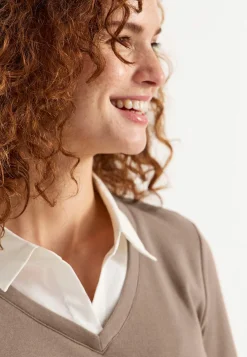 Outlet Trikåtopp med fastsydd skjortkrage Tröjor & Cardigans|Toppar & T-Shirts