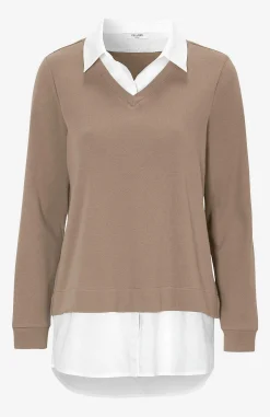 Outlet Trikåtopp med fastsydd skjortkrage Tröjor & Cardigans|Toppar & T-Shirts