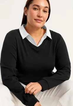 Outlet Trikåtopp med fastsydd skjortkrage Tröjor & Cardigans|Toppar & T-Shirts