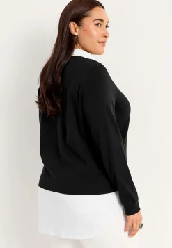 Outlet Trikåtopp med fastsydd skjortkrage Tröjor & Cardigans|Toppar & T-Shirts