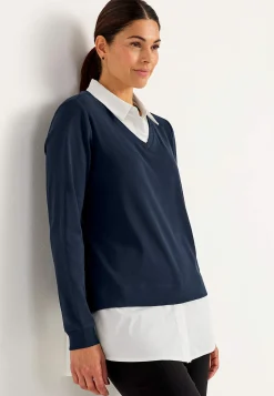 Trikåtopp med fastsydd skjortkrage Tröjor & Cardigans|Toppar & T-Shirts