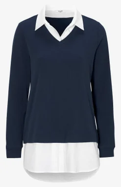 Trikåtopp med fastsydd skjortkrage Tröjor & Cardigans|Toppar & T-Shirts