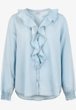 Discount Volangblus i denim Toppar & T-Shirts|Skjortor & Blusar