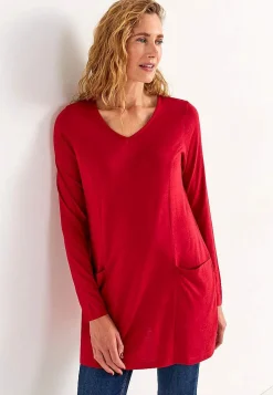 Sale V-ringad trikåtunika med fickor Tunikor|Plus Size