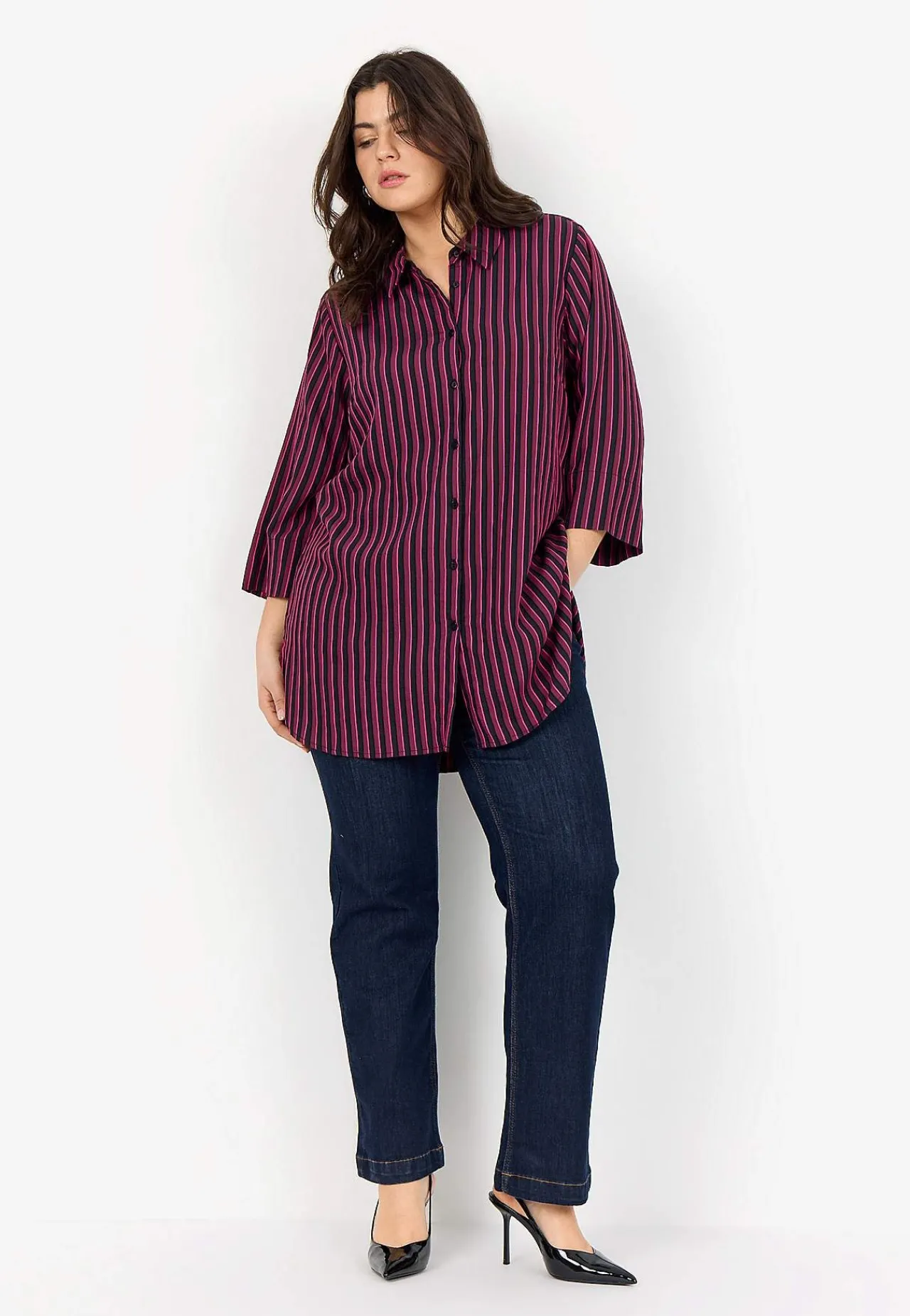 Vävd, randig skjorta Skjortor & Blusar|Plus Size